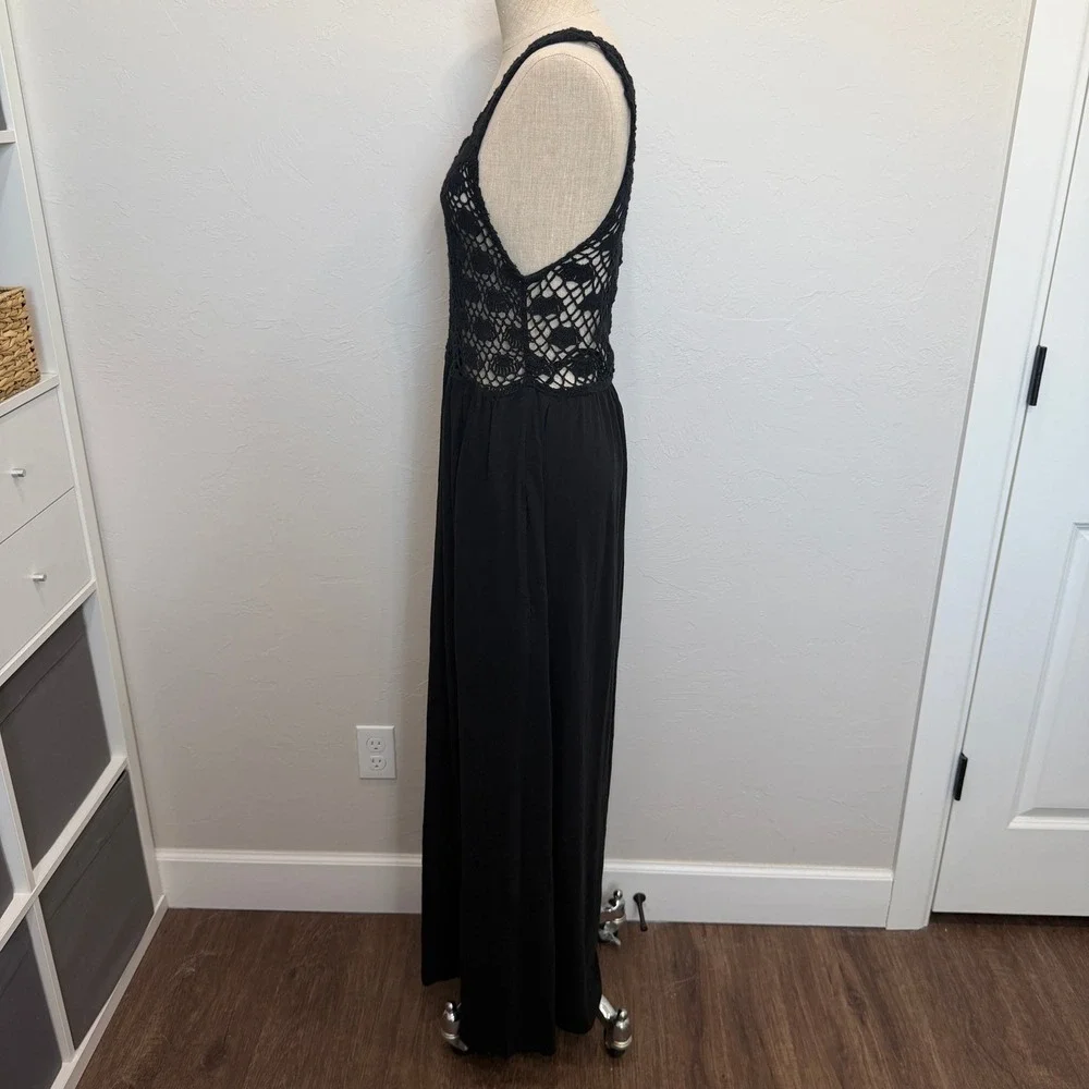 Aerie XL Maxi Dress Black Crochet Bodice Sleeveless Boho Summer Pocketed Resort